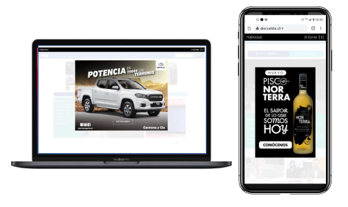 Intersticial 800 x 600 pixeles en su versión escritorio y 300 x 500 pixeles en su versión móvil.